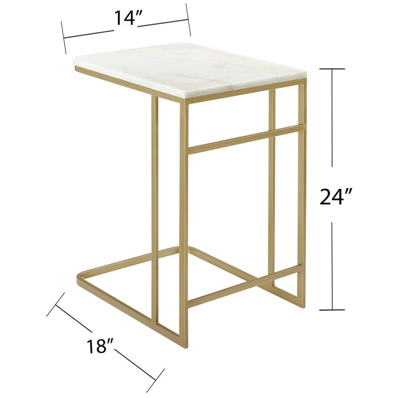 SEI Furniture Fallon Marble Top C Side Table in Gold and White