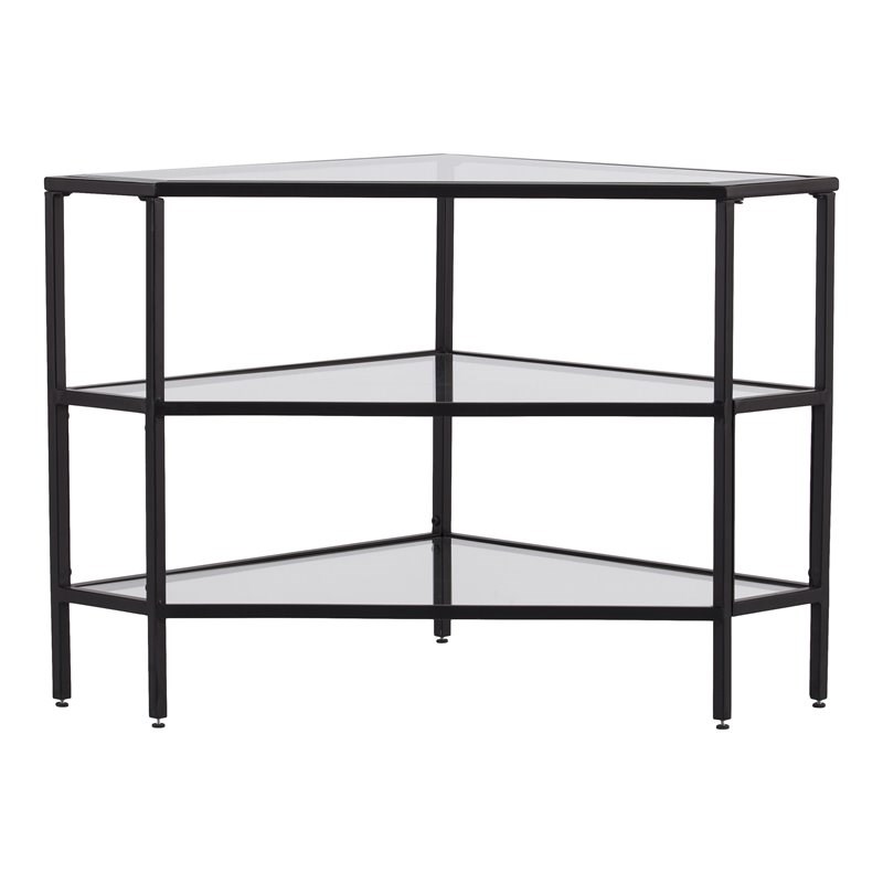 SEI Furniture Niles Metal and Glass Corner TV Stand in Sleek Black