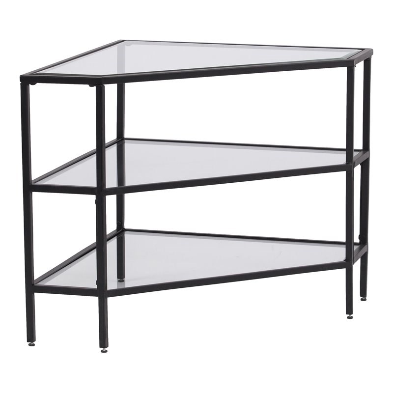 SEI Furniture Niles Metal and Glass Corner TV Stand in Sleek Black
