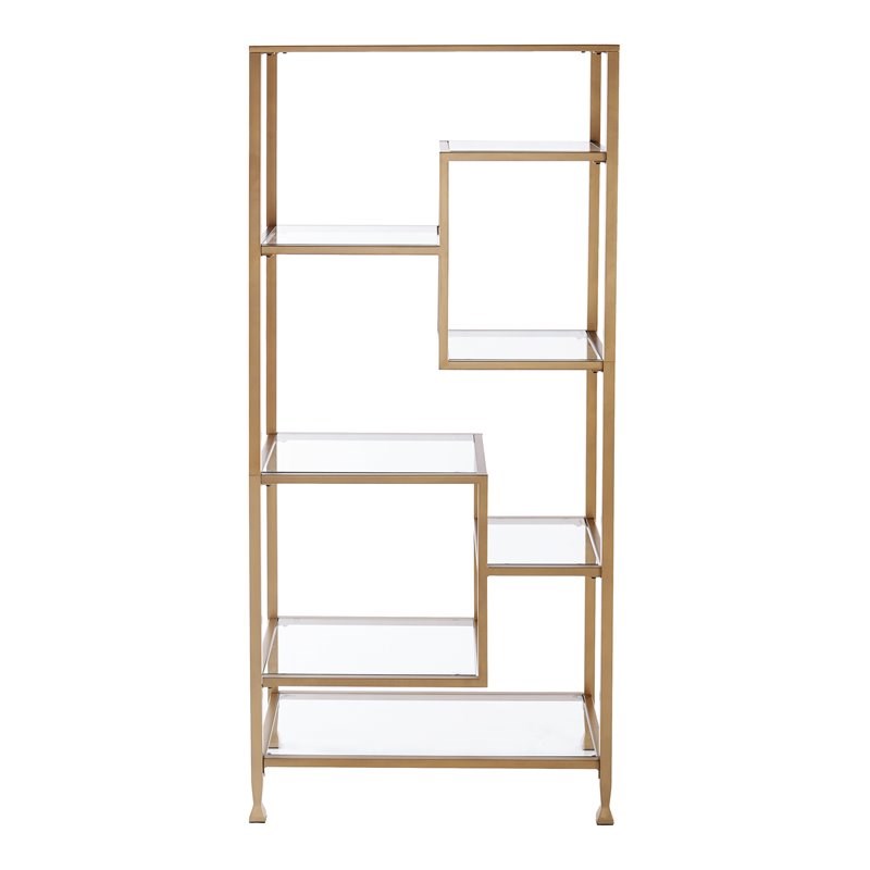 SEI Furniture Jaymes Metal-Glass Asymmetrical Bookcase in Soft Gold