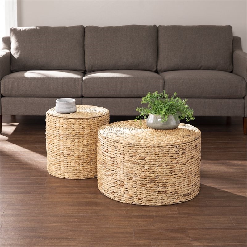 SEI Furniture Satalia 2-Pc Round Water Hyacinth Storage Set in Natural