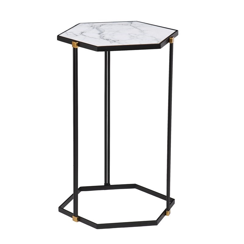 SEI Furniture Kerrisdale Faux Marble-Top Nested Table Set in Black/Gold/White