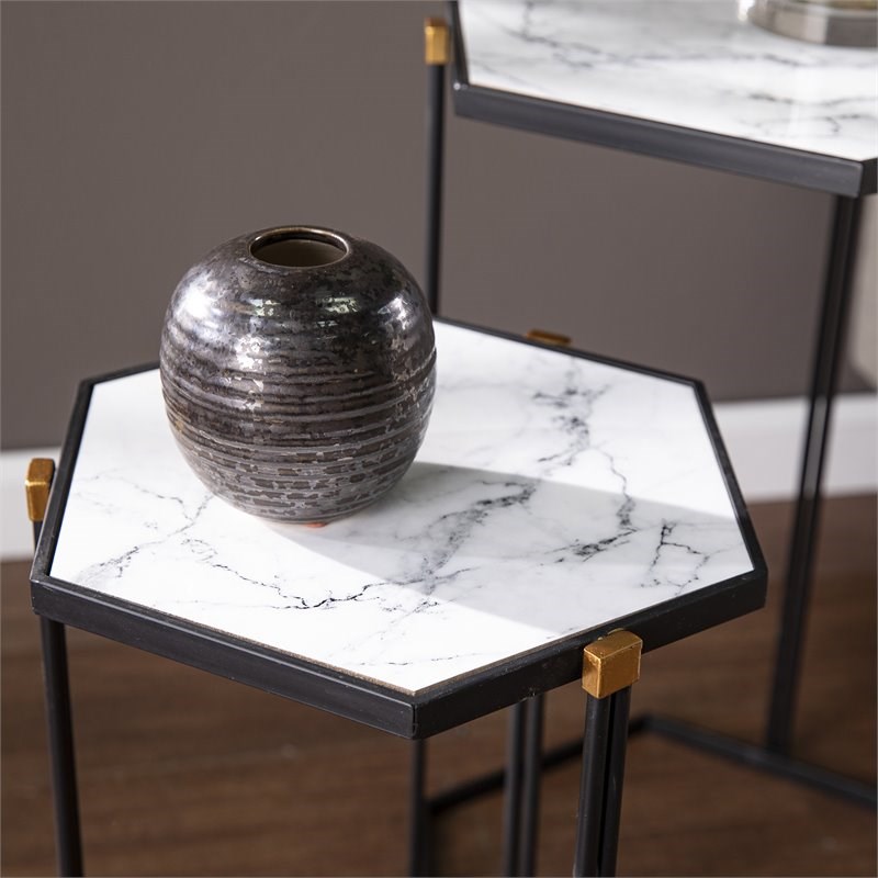 SEI Furniture Kerrisdale Faux Marble-Top Nested Table Set in Black/Gold/White