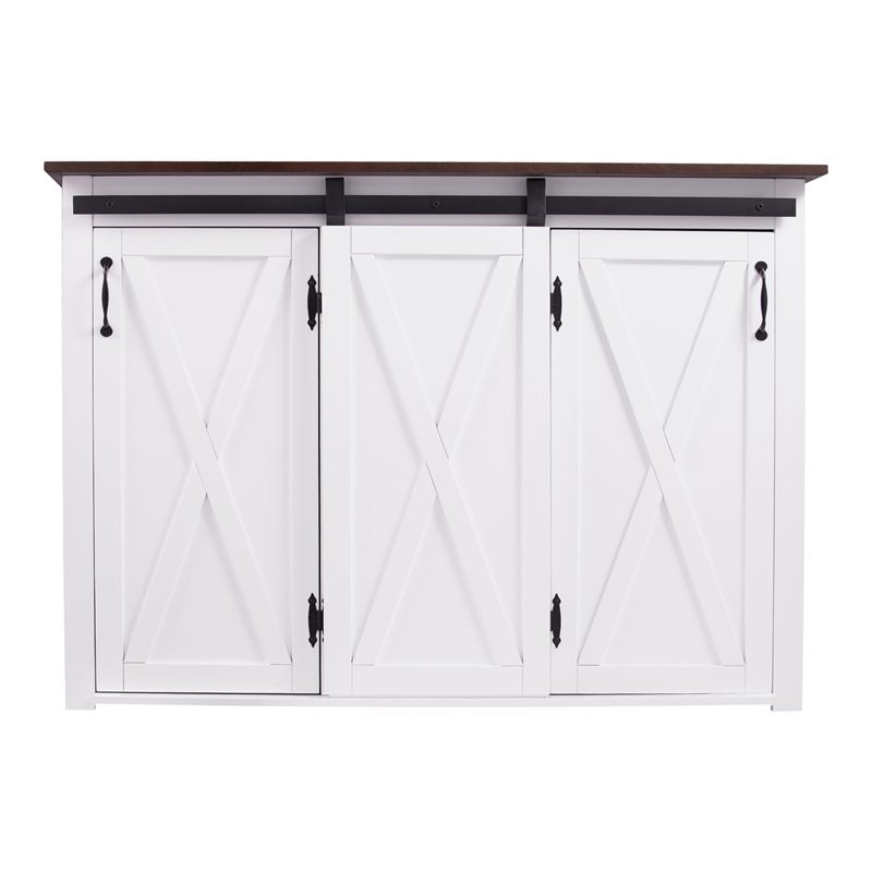 SEI Furniture Leshire Engineered Wood Barn-Door Kitchen Island Dark Brown/White