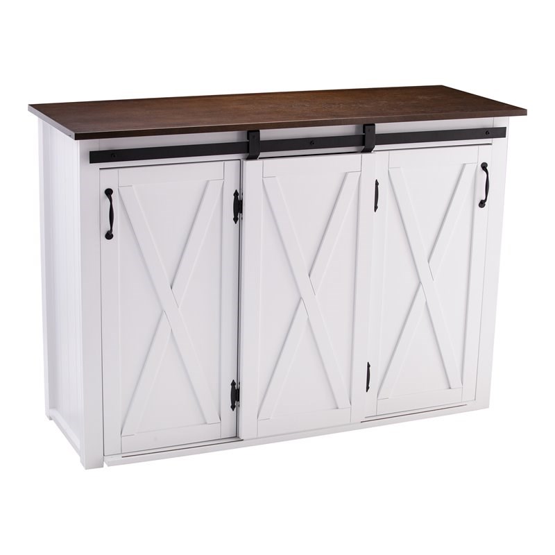 SEI Furniture Leshire Engineered Wood Barn-Door Kitchen Island Dark Brown/White