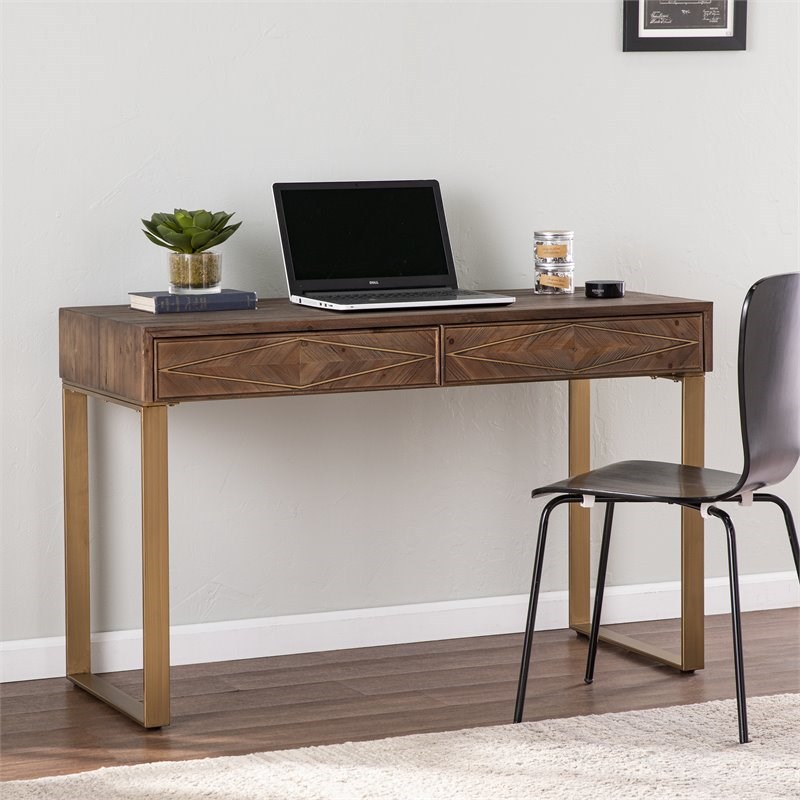 SEI Furniture Astorland Reclaimed Wood Desk w/Storage in Natural/Antique Brass