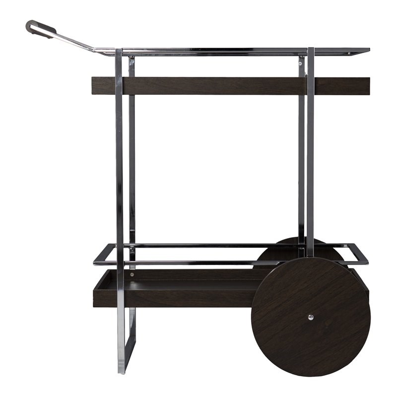 SEI Furniture Dorben Engineered Wood Rolling Bar Cart in Dark Brown/Chrome