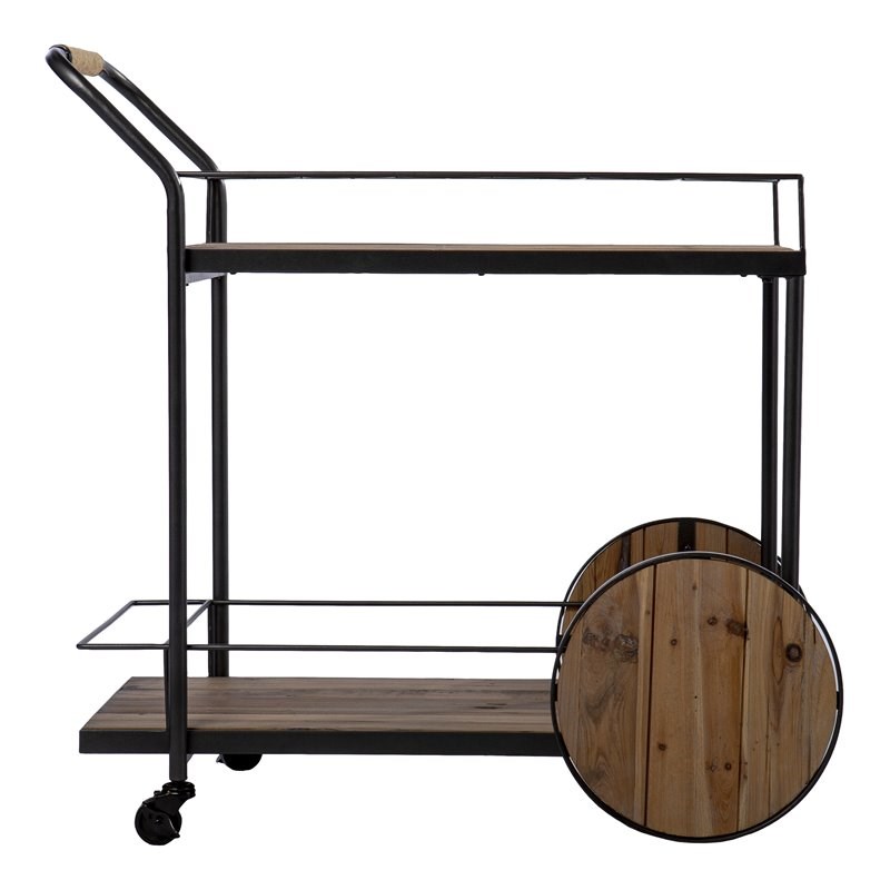 SEI Furniture Pemton Reclaimed Wood Bar Cart in Natural/Black