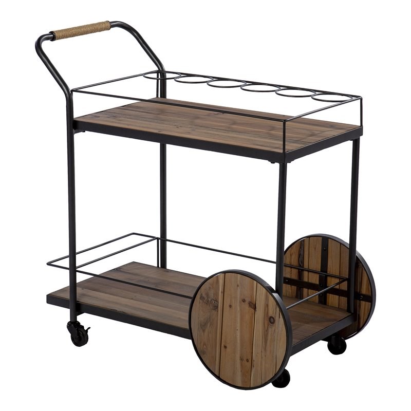 SEI Furniture Pemton Reclaimed Wood Bar Cart in Natural/Black
