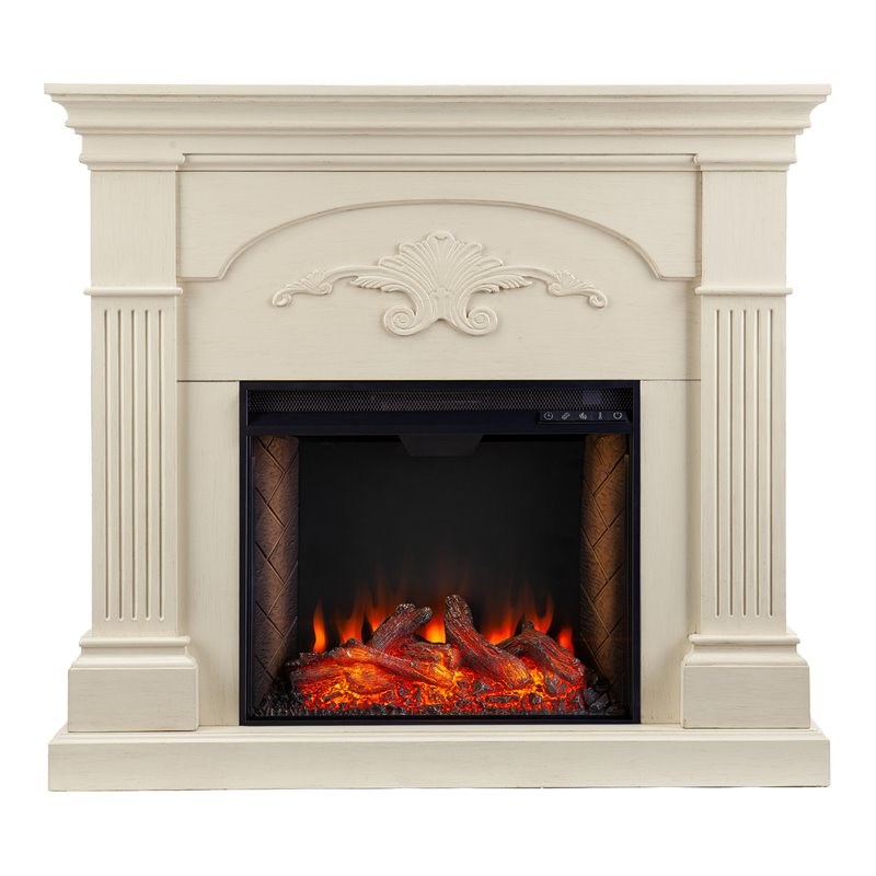 SEI Furniture Sicilian Smart Engineered Wood Electric Fireplace in Ivory
