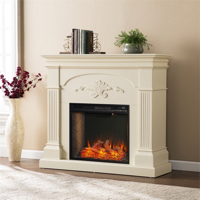 SEI Furniture Sicilian Smart Engineered Wood Electric Fireplace in Ivory