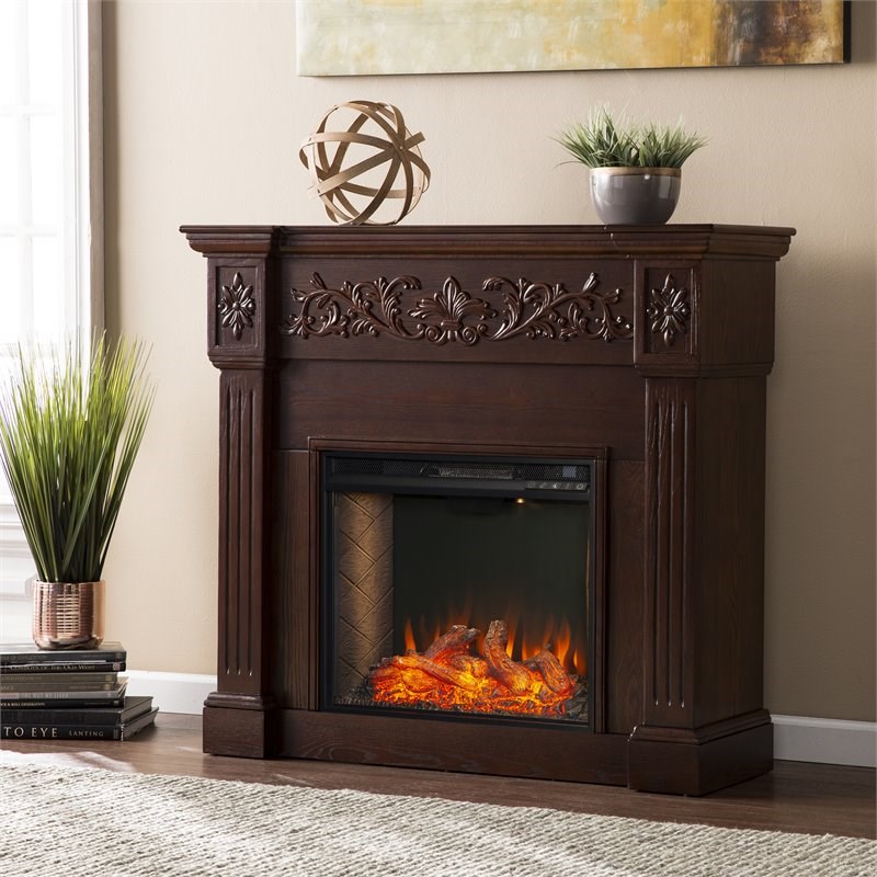 SEI Furniture Calvert Smart Electric Fireplace in Rich Espresso