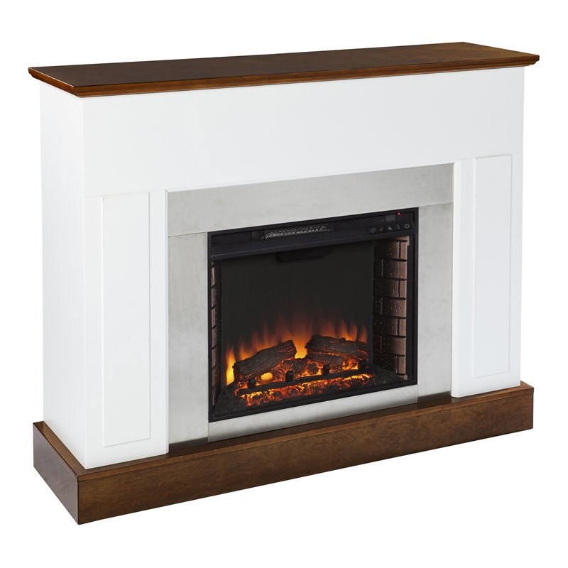 SEI Furniture Eastrington Electric Fireplace in White/Dark Tobacco/Nickel