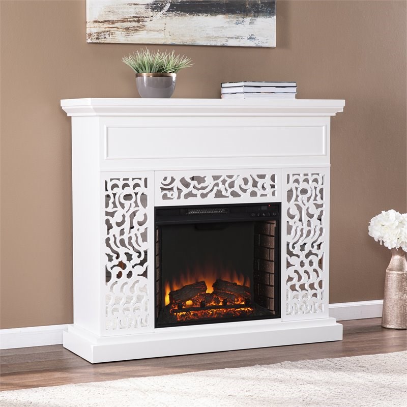 SEI Furniture Wansford Contemporary Electric Fireplace in White with Mirror