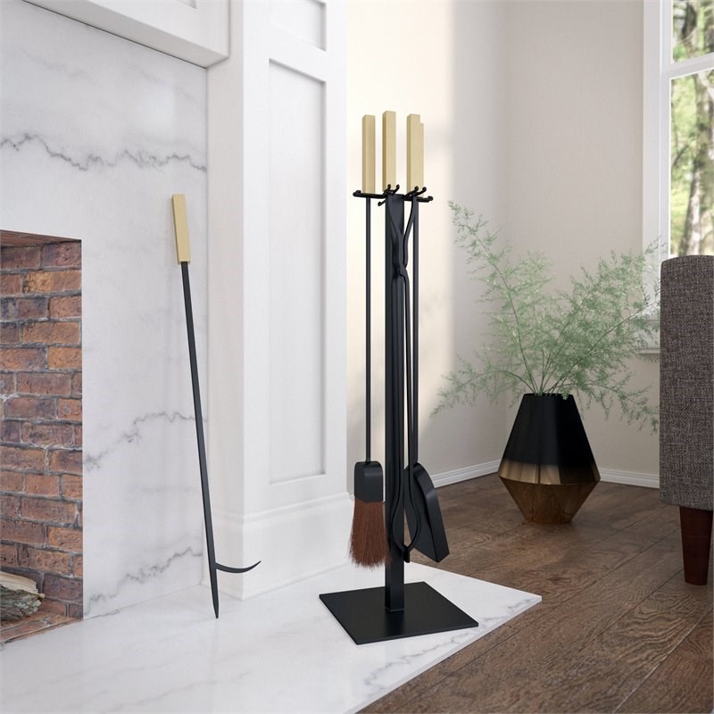 SEI Furniture Vancedale Modern Fireplace Tools in Gold/Black (Set of 4)