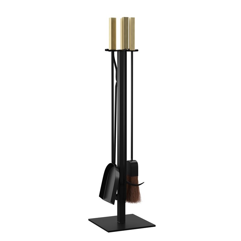 SEI Furniture Vancedale Modern Fireplace Tools in Gold/Black (Set of 4)