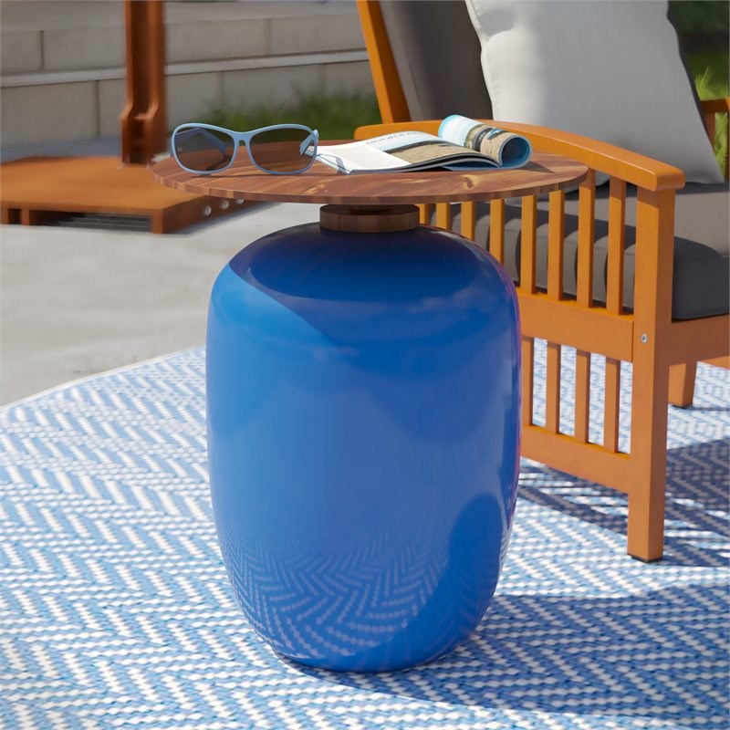 SEI Furniture Kenova Round Outdoor Accent Table in Blue/Brown