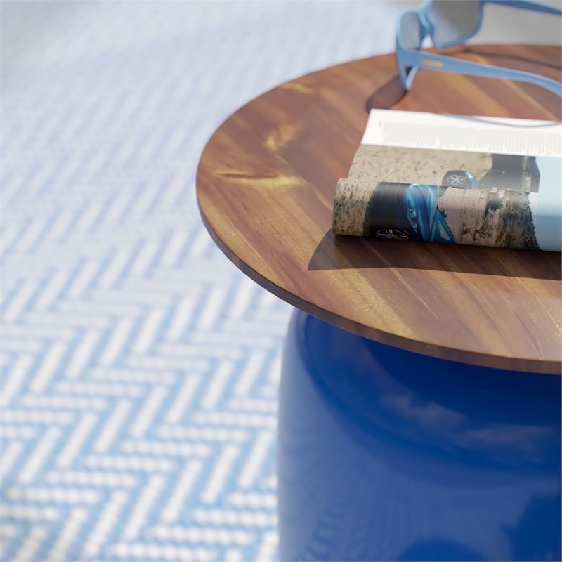 SEI Furniture Kenova Round Outdoor Accent Table in Blue/Brown