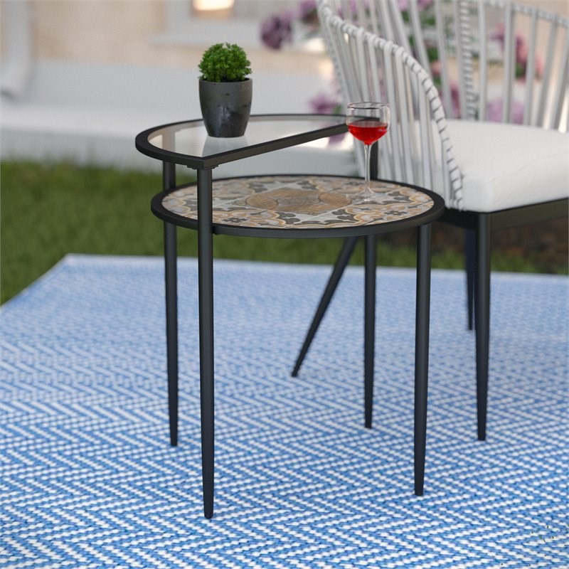 SEI Furniture Lorengo Outdoor Accent Table in Black with Multi-Color Tile