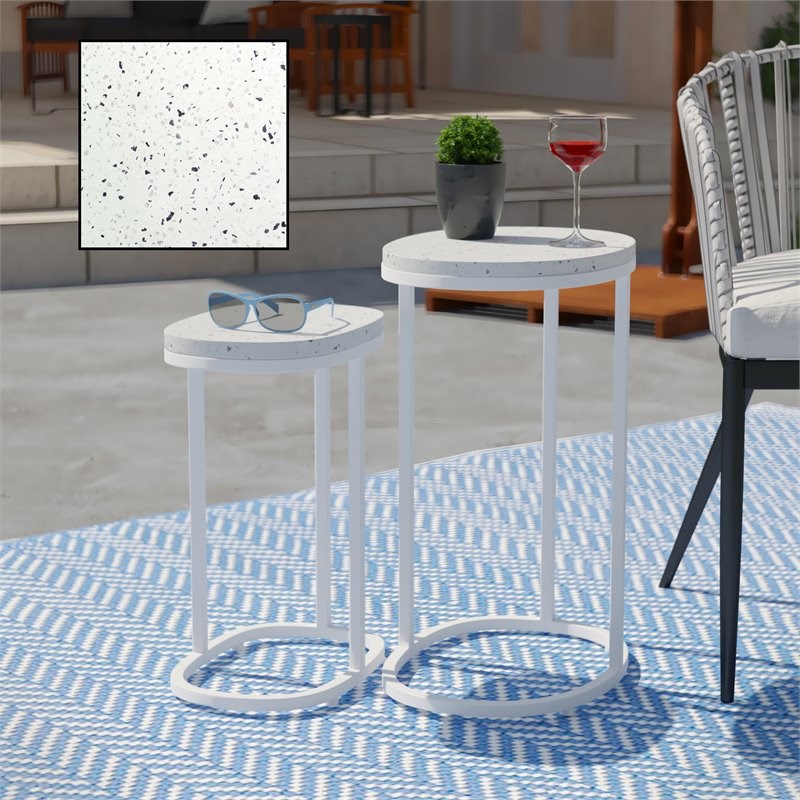 SEI Furniture Vicanno Terrazzo Outdoor Nesting Tables in White
