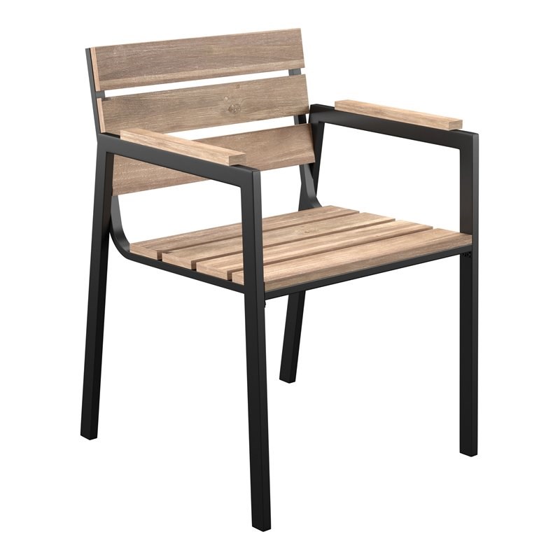 SEI Furniture Standlake 2-PC Slatted Outdoor Chairs Set in Natural/Black