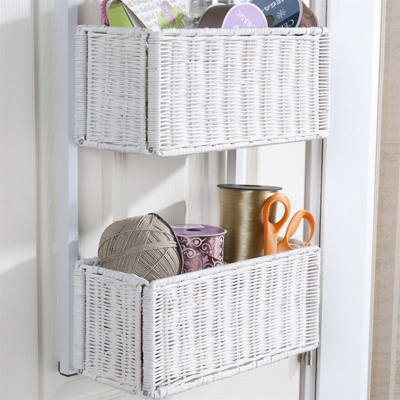 Sei Furniture Over The Door Basket Storage In White Finish Homesquare Door Basket Storage In White Finish, Over Door Storage Baskets Uk