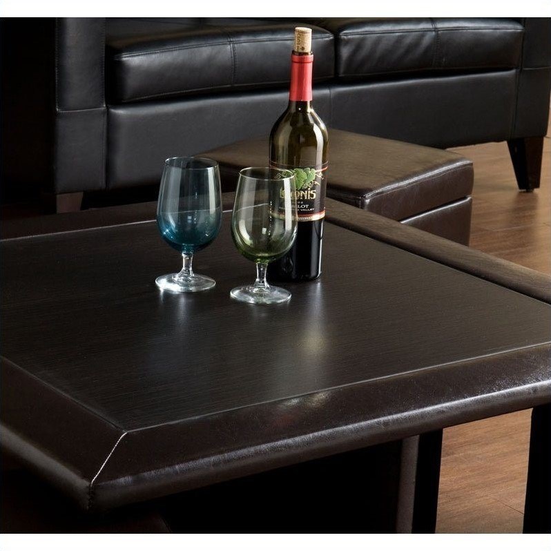 SEI Furniture Storage Table Set in Dark Chocolate Faux Leather