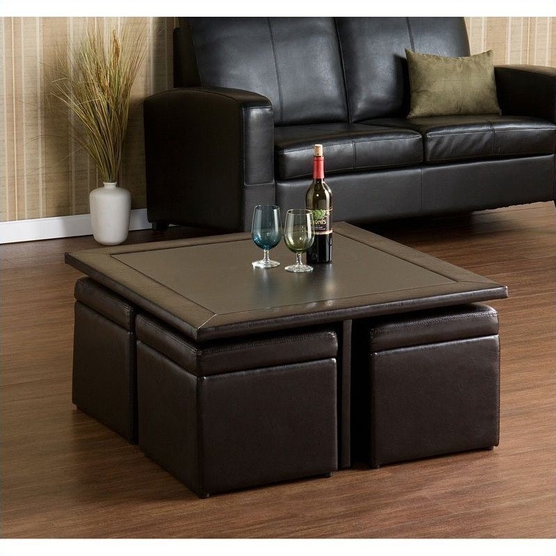 SEI Furniture Storage Table Set in Dark Chocolate Faux Leather