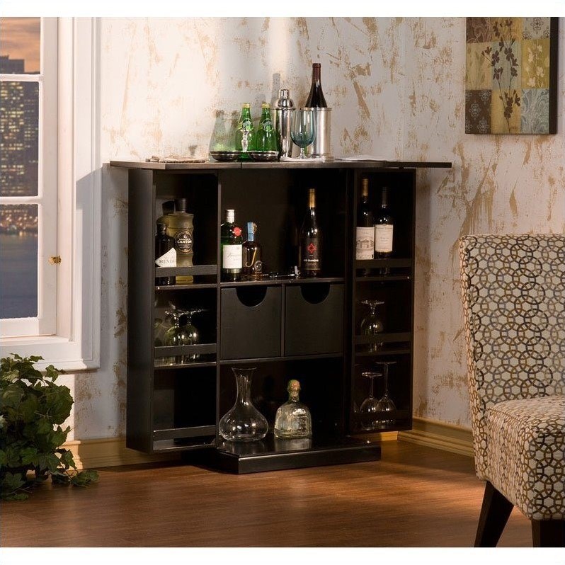 SEI Furniture Archer Fold-Away Home Bar in Black | Homesquare