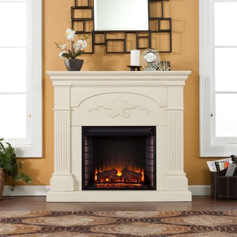 SEI Furniture Salerno Electric Fireplace in Ivory