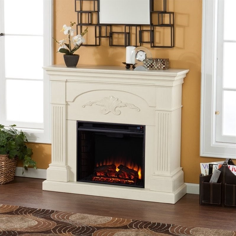 SEI Furniture Salerno Electric Fireplace in Ivory