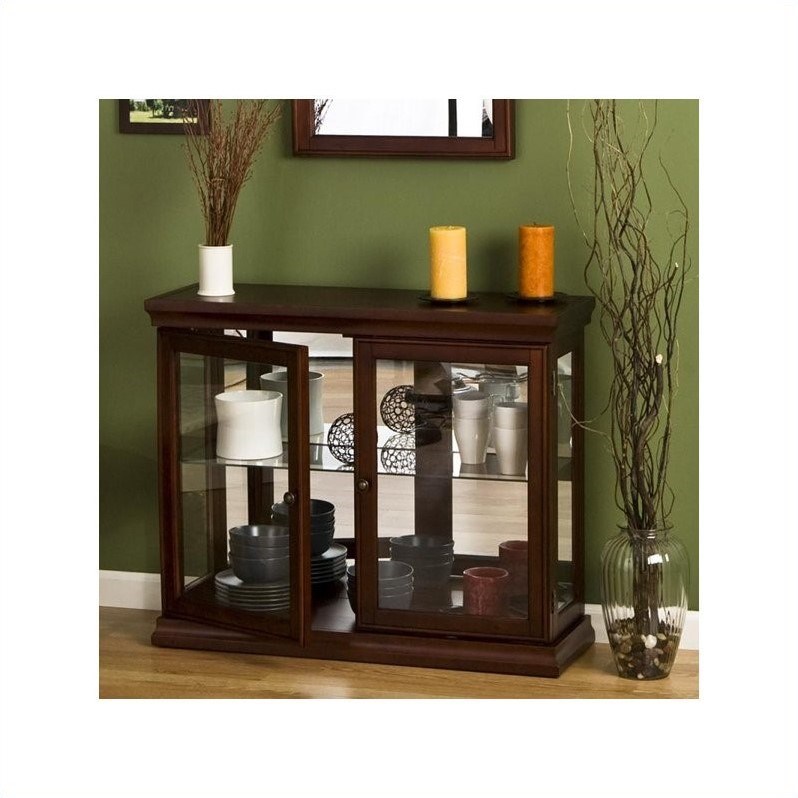 SEI Furniture Mahogany Curio Console Table with Glass Doors Homesquare