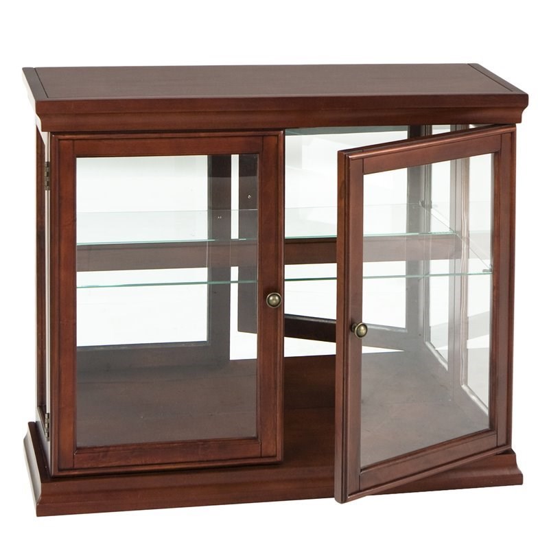 SEI Furniture Mahogany Curio Console Table with Glass Doors Homesquare