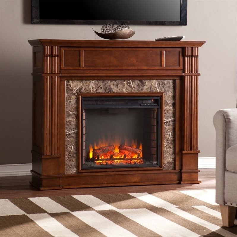 SEI Furniture Highgate Electric Media Fireplace in Maple