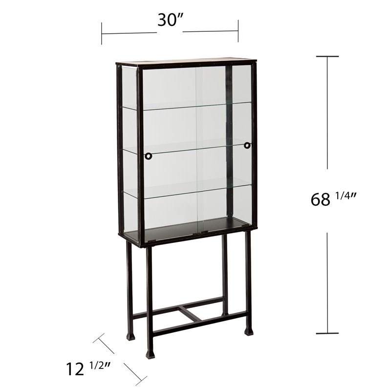 Southern Enterprises Metal Glass Sliding Door Display Cabinet Black, Metal Glass Sliding Doors