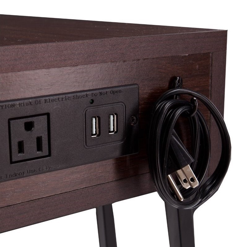 SEI Furniture Porten Side Table with Power and USB in Walnut