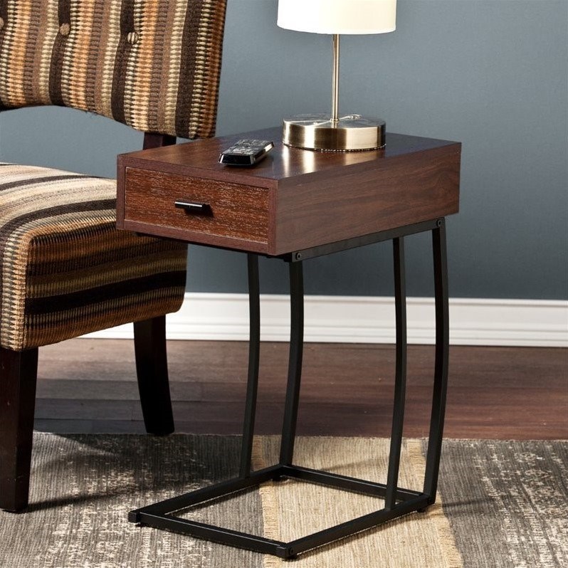 SEI Furniture Porten Side Table with Power and USB in Walnut