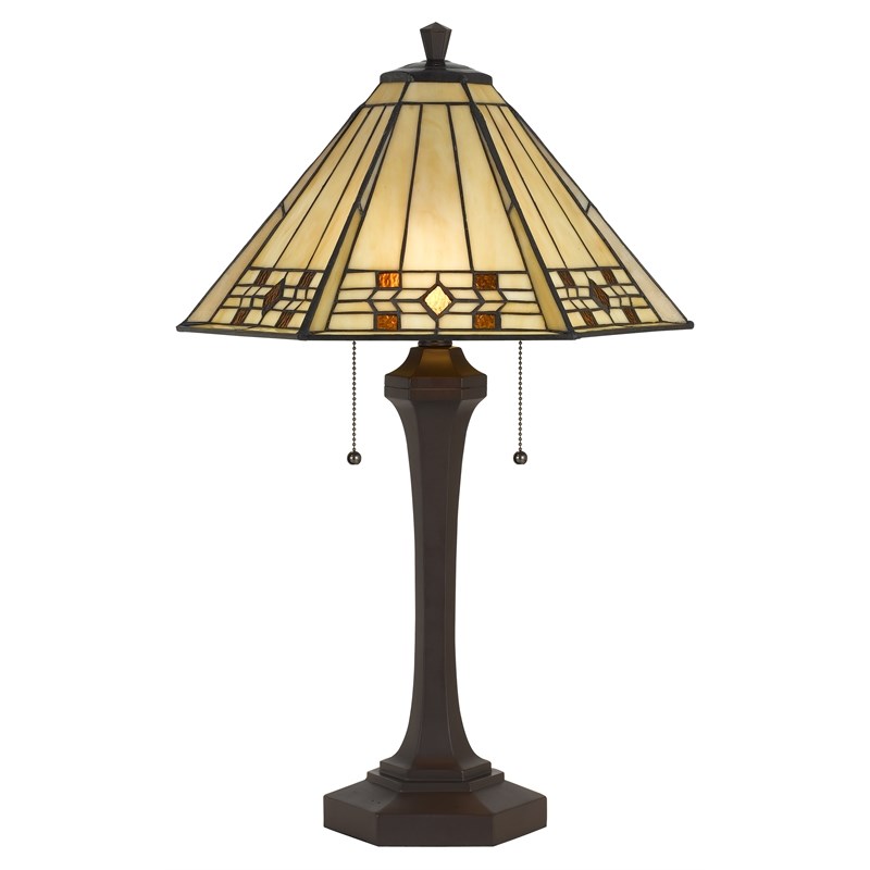 Cal Lighting Tiffany Resin Table Lamp with Stained Glass Shade/Matte Black Base