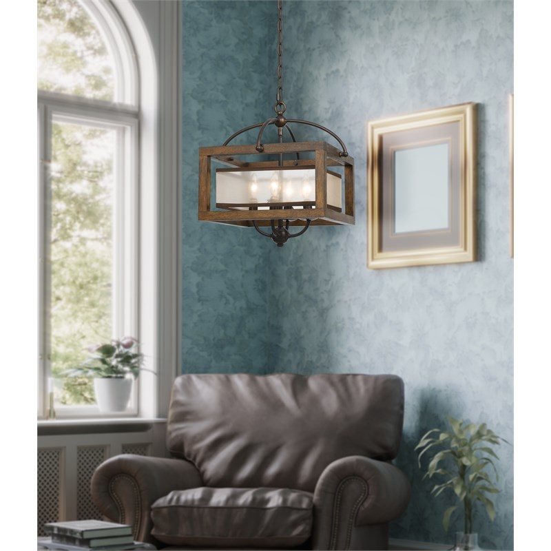 Cal Lighting Transitional Wood Semi Flush Pendant with Four Lights in Bronze