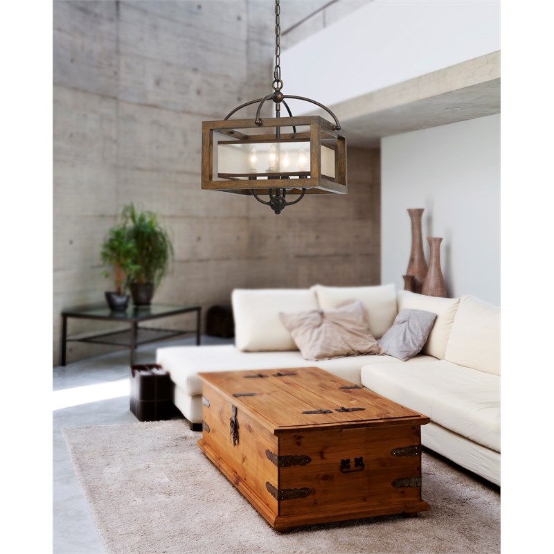 Cal Lighting Transitional Wood Semi Flush Pendant with Four Lights in Bronze