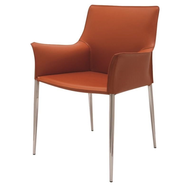 Nuevo Colter Leather Dining Arm Chair in Ochre