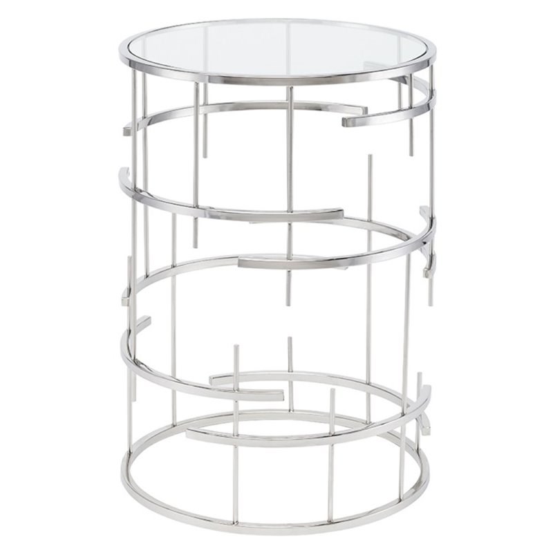 Nuevo Tiffany Round Glass Top End Table in Silver
