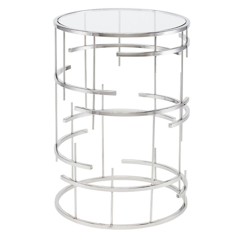 Nuevo Tiffany Round Glass Top End Table in Silver