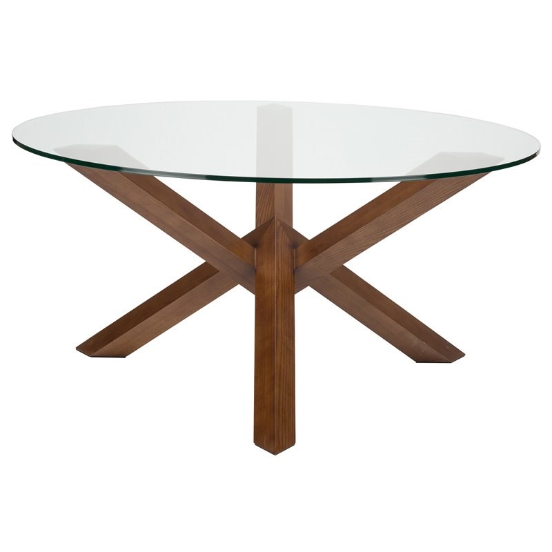 Nuevo Costa Contemporary Ash Wood & Glass Dining Table in Walnut/Clear