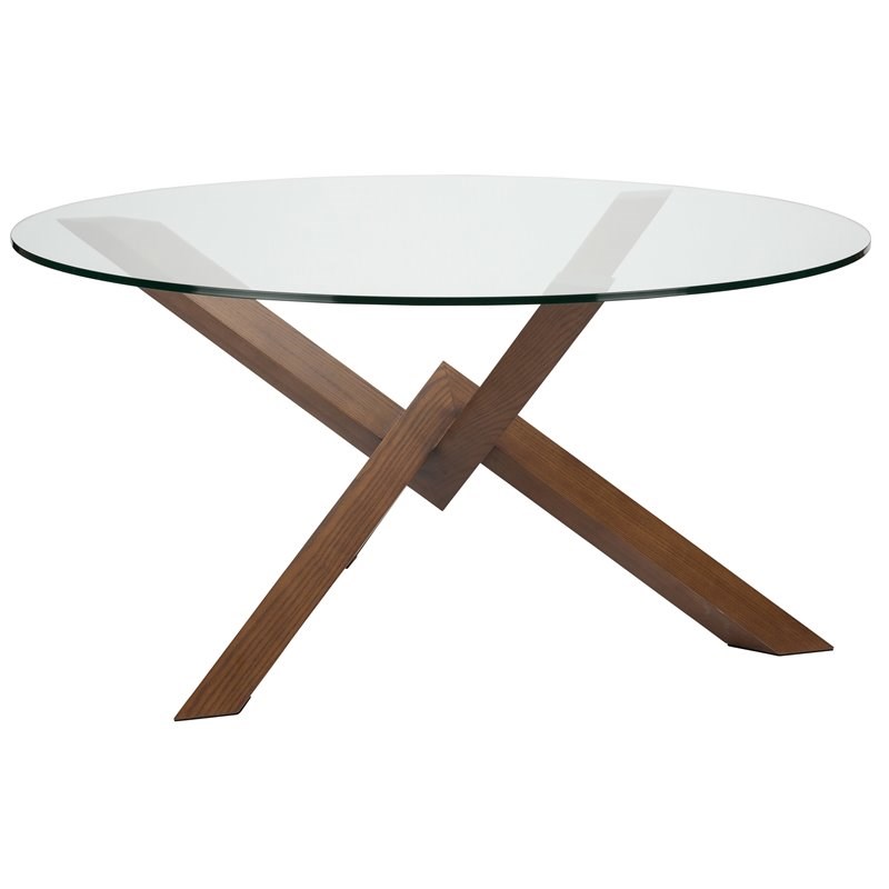 Nuevo Costa Contemporary Ash Wood & Glass Dining Table in Walnut/Clear