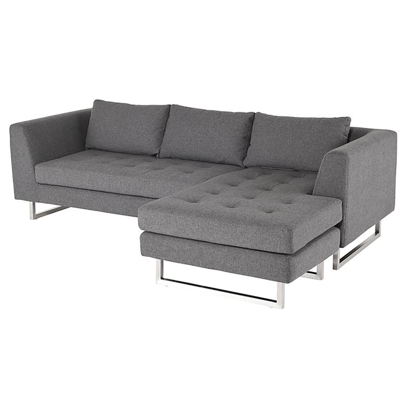 Nuevo Matthew Fabric & Metal Sectional Sofa in Shale Gray/Brushed Silver Homesquare