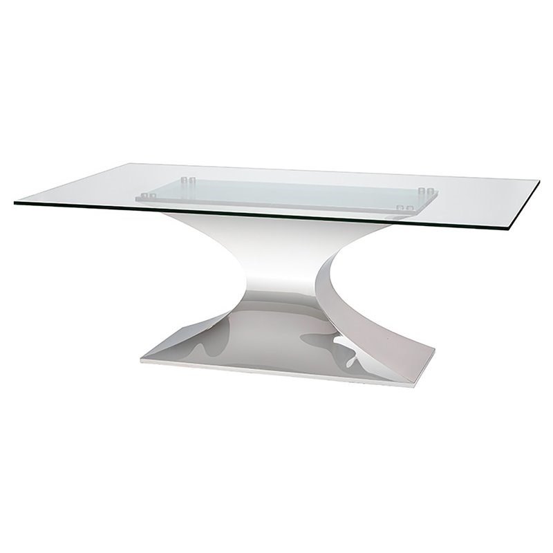 Nuevo Praetorian Stainless Steel & Glass Dining Table in Polished Silver/Clear