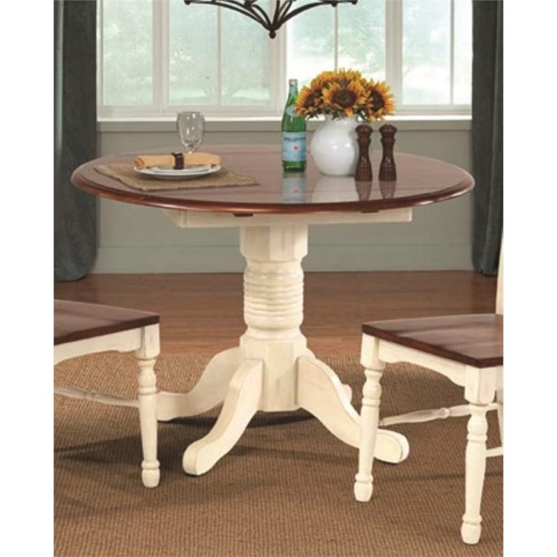A-America British Isles Round Drop Leaf Dining Table in Buttermilk