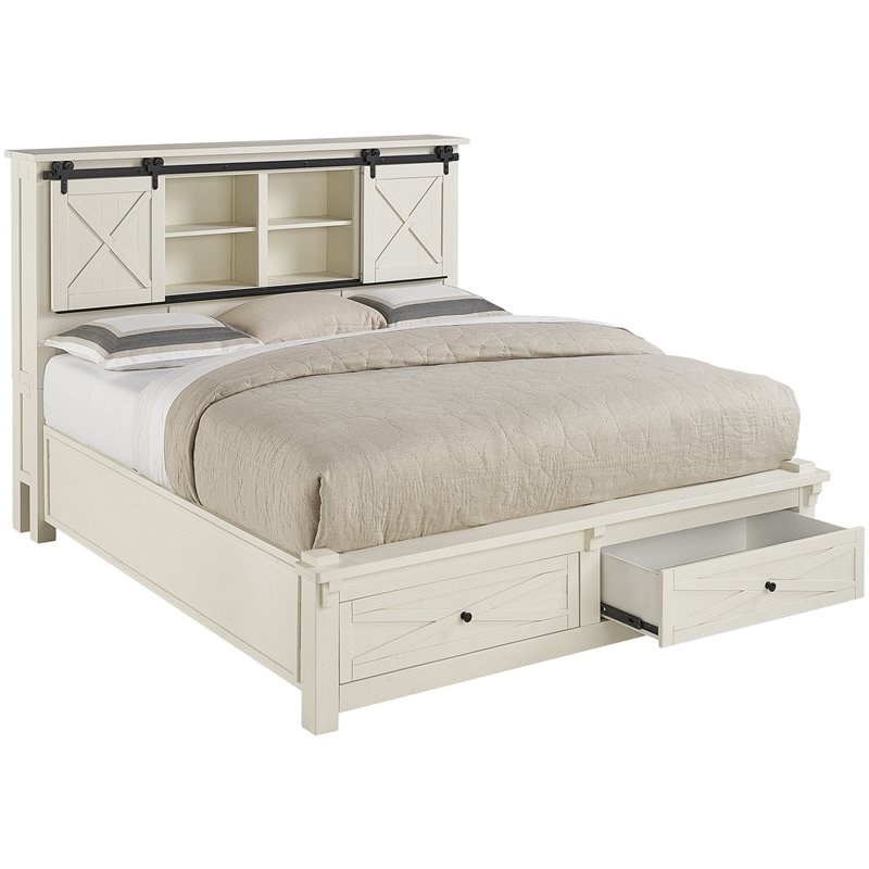 A America Sun Valley Rustic Solid Wood Queen Storage Bed In White Suvwt5031