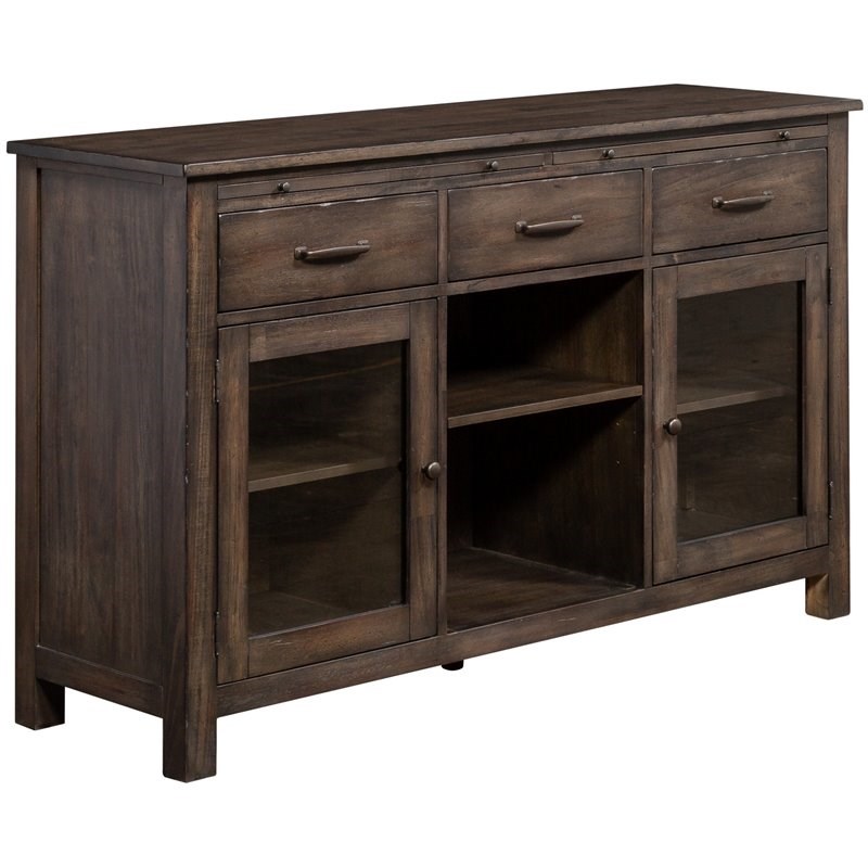 A-America Kingston 2 Door Transitional Solid Wood Server in Dark Brown and Gray